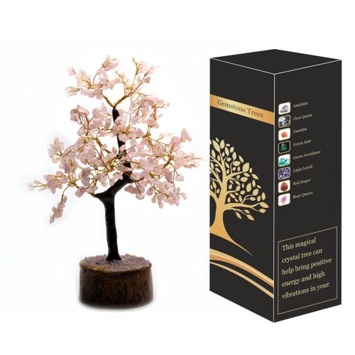 WC Rose Quartz Tree for Positive Energy Pink Decor Home Decorations Healing Crystal Tree with M-Seal & Golden Wire Money Tree Crystal Decor Pink Quartz Crystal Feng Shui Decor Spiritual gift