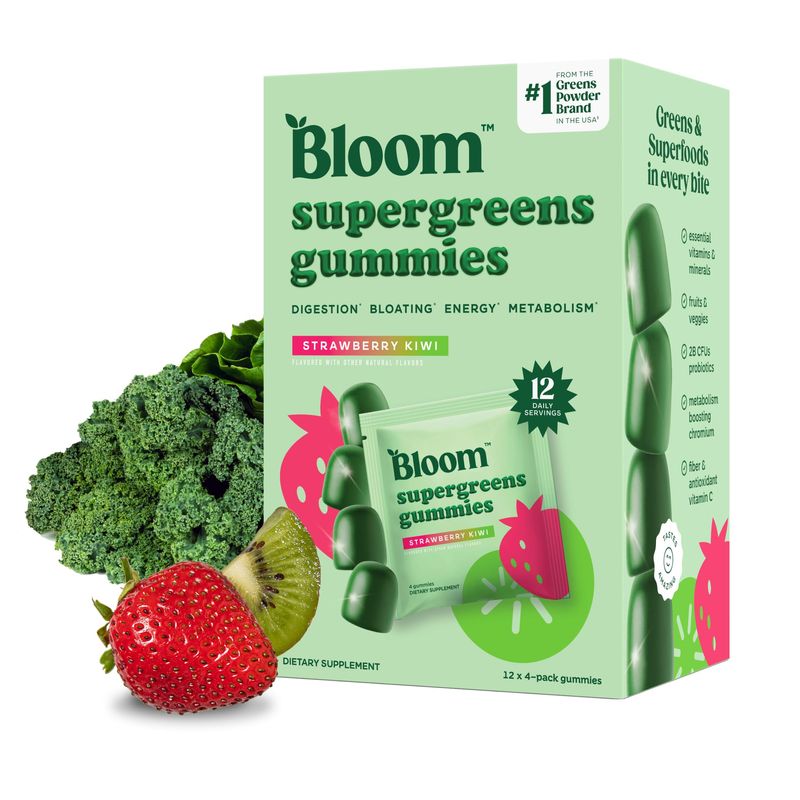 Bloom Super Greens Gummies, Daily Greens Superfood Fiber Gummies with ...