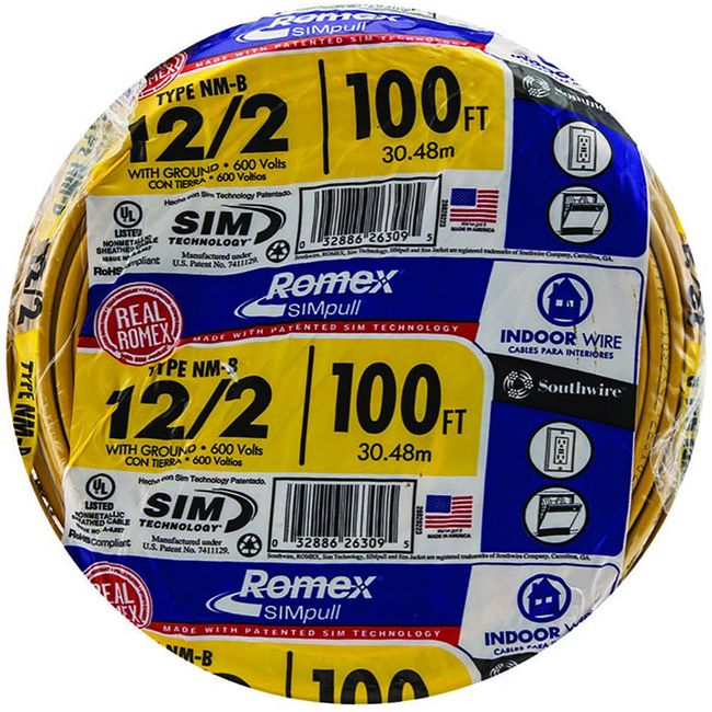Woods 28828223 28828228 12/2 NMB W/G 100' Wire, 100 ft, Yellow, 100 ft