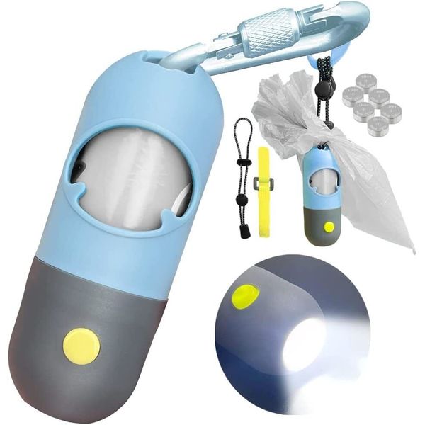 Dog Poop Bag Dispenser Built-in LED Flashlight Leash Pet Waste Walking Accessory