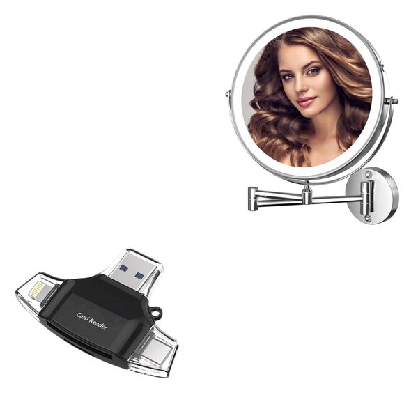 BoxWave Smart Gadget Compatible with Hasipu Round Wall Mounted Makeup Mirror (10in) - AllReader SD Card Reader, microSD Card Reader SD Compact USB - Jet Black