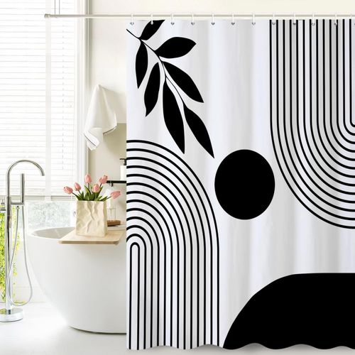 Extra Long Boho Shower Curtain Mid Century Modern Shower Curtains For Bathroom Black And White Geometric Minimalist Abstract Bohemian Waterproof Fabric Bathroom Shower Curtain Set 72x84 Inch