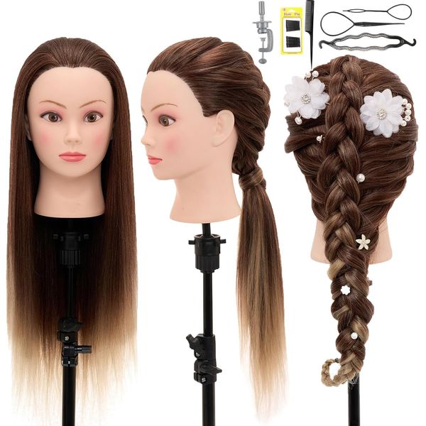 Neverland Beauty & Health Friseurkopf Trainingsköpfe für Kinder (26” Ombre Braun) mit Echthaar Übungskopf Friseurkopf Trainingsköpfe für Kinder (26” Ombre Braun)