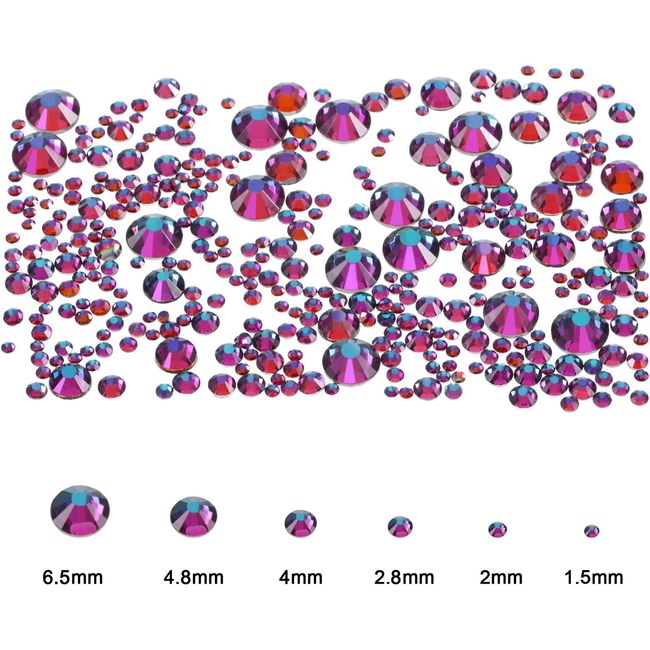 Dowarm 2650 Pieces Glass Flat Back Crystal Rhinestones Round Gems, 6 Sizes  1.5mm - 6.5mm, Flatback Crystals Loose Gemstones for Crafts Nail Face Art
