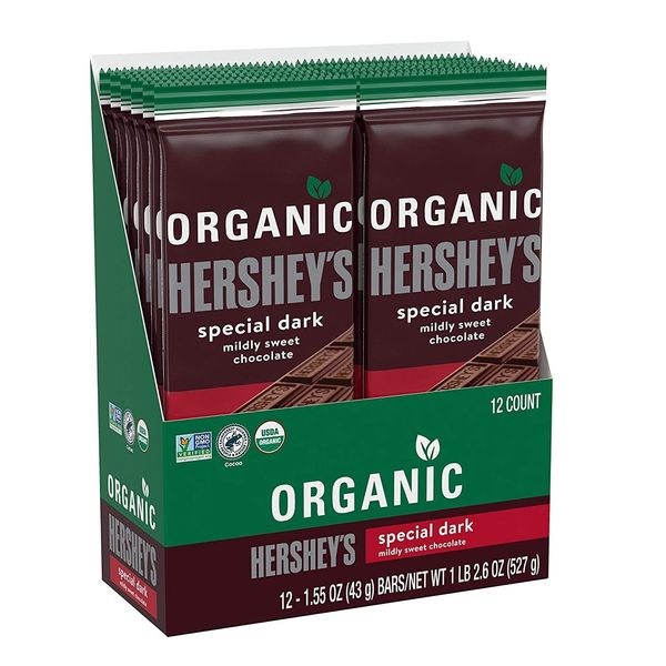 HERSHEY'S SPECIAL DARK Mildly Sweet Organic Dark Chocolate Candy, Individually Wrapped, 1.55 oz Bars (12 Count)