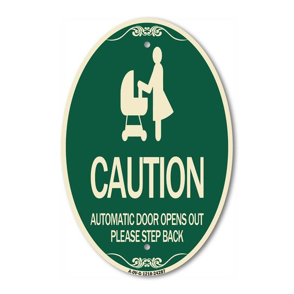 Caution - Automatic Door Opens Out Please Step Back with Graphic 12" x 18"