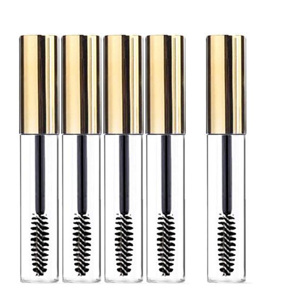 KEAIYYJ Empty Mascara Tubes and Wand Castor Oil Dispensers Eyebrow Eyelash Applicator Brush Spoolies with Tube Travel Refillable Cosmetic Containers Bottles, Gold 10 ml 5 Pack