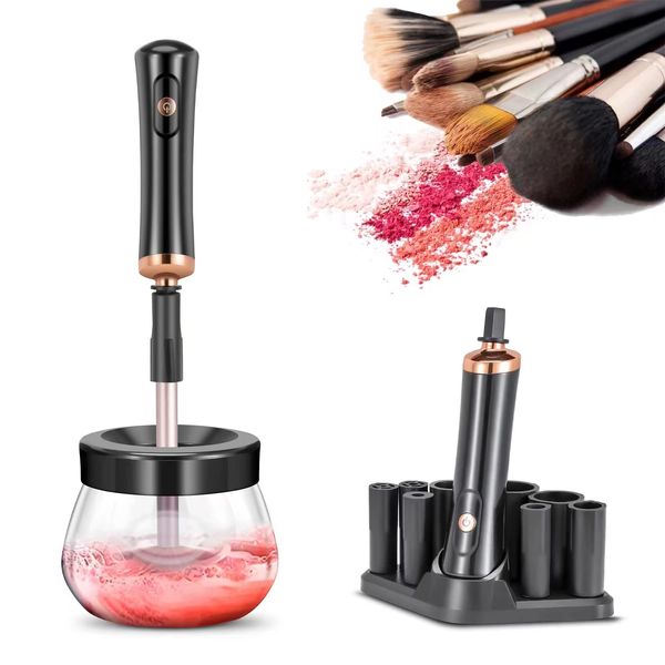 JZLUCKY Electric Makeup Brush Cleaner and Dryer Machine, Upgrade Super Fast Brushes Cleaner, Wash and Dry in Seconds, Cosmetic Spinner Cleaner for Most Size Brushes(black)