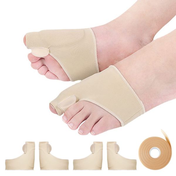 LetsLife Bunion Corrector Sleeves with PE Foam Tape, 2 Pairs of Big Toe Straighteners for Bunion Relief, Soft Gel Toe Spacers Bunion Pads Separator, Stretch Lycra Fabric Bunion Splints for Day Night