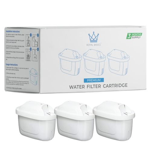 Royal Basics || Discount Premium Maxtra+ Water Filter Cartridges x3 || Cartridge Fits All Brita Standard & XL Maxtra Plus Jugs: Marella, Elemaris, Aluna, Style, Mavea, Flow, Fjord Cool Plus and More