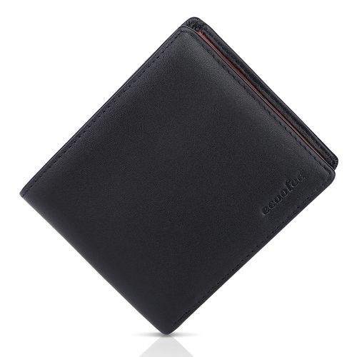 ecoofee Men's Bi-fold Wallet, Genuine Leather, Thin, Box-Shaped Coin Purse, First-class Wallet, Craftsmen-Made Bi-fold Wallet, Compact, black