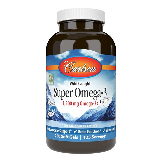 Carlson - Super Omega-3 Gems, 1200 mg Omega-3s, Wild Caught, Sustainably Sourced, 250 soft gels