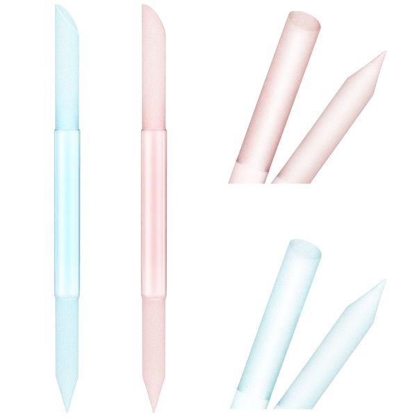 Sibba 2 Pieces Glass Cuticle Pusher Cuticle Remover Tool Double Sided Cuticle Trimmer Manicure Stick Professional Precision Filing Abrasive Surface Nail Salons Set for Women Girls Homes (Blue, Pink)