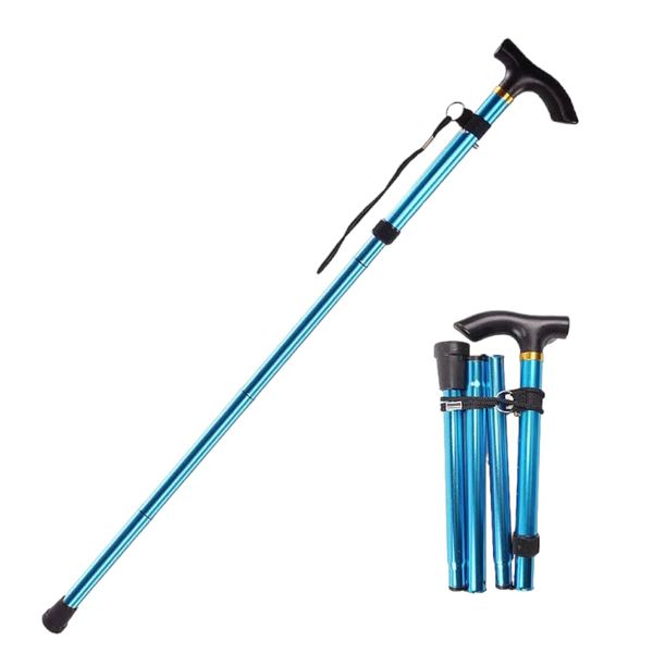 Foldable Lightweight Walking Aid for Men & Women, Collapsible Walking Canes, Adjustable Folding Walking Stick, Aluminium Mobility Aid For Ladies (Blue)