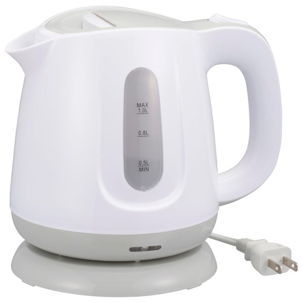 Ohm Electric Electric Kettle, Water Heater, 0.3 gal (1 L) Empty Heating Prevention, Automatic Power Off, Easy to See Contents