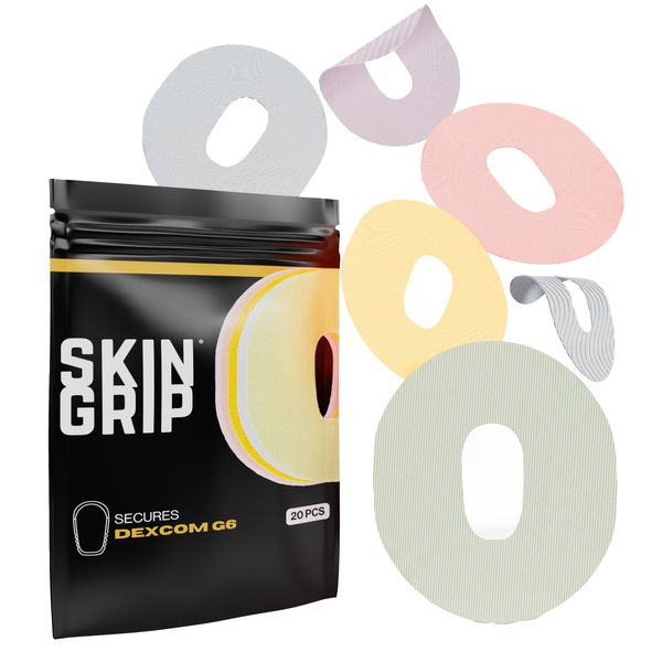 Skin Grip Adhesive Patches for Dexcom G6 CGM (20-Pack), Waterproof & Sweatproof for 10-14 Days, Pre-Cut Adhesive Tape, Continuous Glucose Monitor Protection(Pastel Pack)