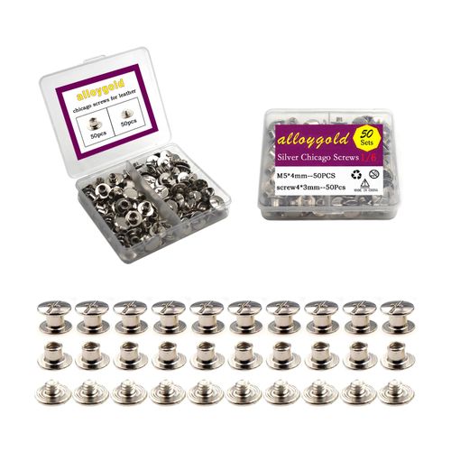 Alloygold 50 Sets Silver Chicago Screws 1/6 inch - Great for Leather Crafts, Bindings and Repairs - Strong Rivet Screws with Easy to Use Design for a Professional Finish