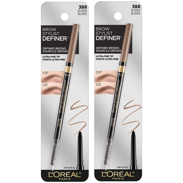 L'Oreal Paris Makeup Brow Stylist Definer Waterproof Eyebrow Pencil, Ultra-Fine Mechanical Pencil, Draws Tiny Brow Hairs and Fills in Sparse Areas and Gaps, Blonde, 0.003 Ounce (Pack of 2)