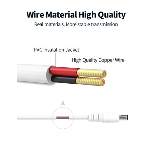 Tonton Power Extension Cable 33Ft 10M 5.5mm x 2.1mm DC 5521 Female to Male Compatible with 12V DC Adapter Cord for CCTV Security Camera System NVR DVR and Standalone IP Camera, LED (White 2 Pack)