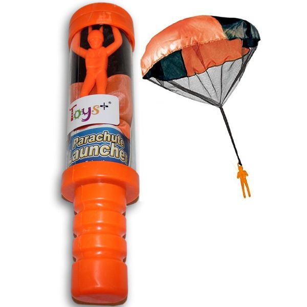 Toy Skydiver Parachute Man with Launcher Container Tangle Free (Colors and Styles May Vary)