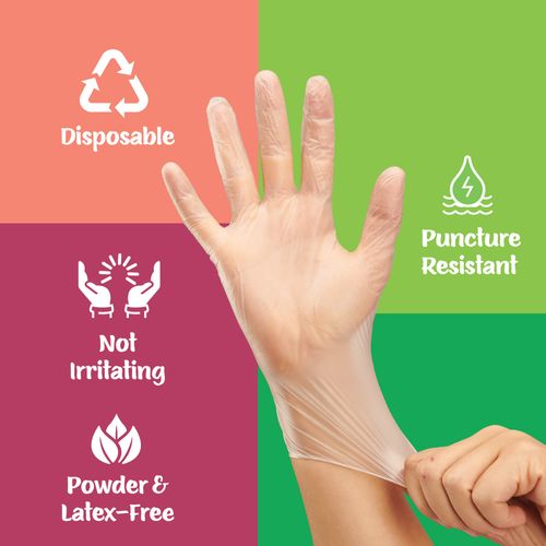 Care Plus Disposable Vinyl Gloves | Extra Large Size | Heavy Duty | Non Sterile | Powder Free | Latex Free Rubber | 100 Count | Food Safe