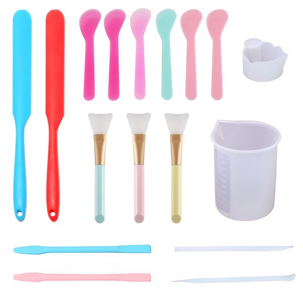 XIACIBDUS 17PCS Silicone Stir Sticks Kit Epoxy Resin, Silicone Spatula, Measuring Cups, Face Mask Brushes, Mixing Spoon, Resin Kits for Beginners Epoxy Liquid Mask Paint Glitter Tumblers