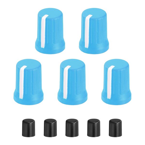 sourcing map 5pcs Potentiometer Knobs,D-Shaft Replacement Rubber Potentiometer Control Knob Replacement Push Rod Cap for DJ Controller Mixer Console Encoder Speaker(Light Blue White)