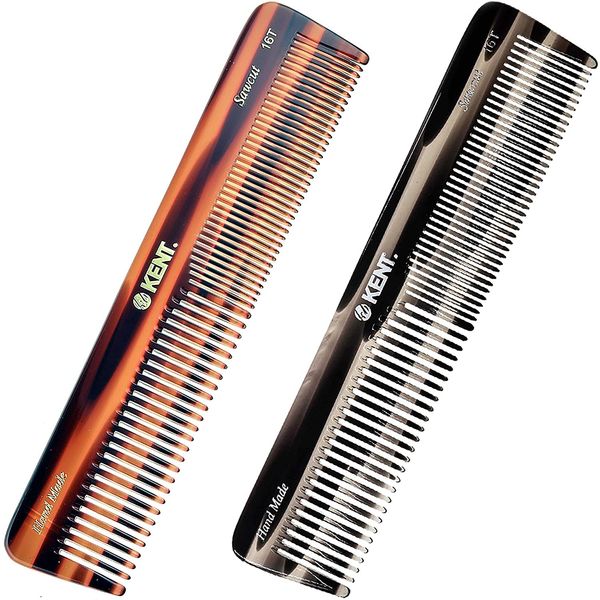 Kent 16T Hair Dressing Table Comb, Fine and Wide Tooth Dresser Comb For Hair, Beard and Mustache, Coarse and Fine Hair Styling Grooming Comb for Men, Women and Kids. Made in England