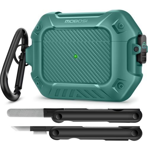 MOBOSI for AirPod Pro Case with Cleaner Kit, Compatible with Airpods Pro 2 Case Cover 1st/2nd Generation with Lock & Keychain, Full Body Shockproof Protective Case (2023/2022/2019), Light Green