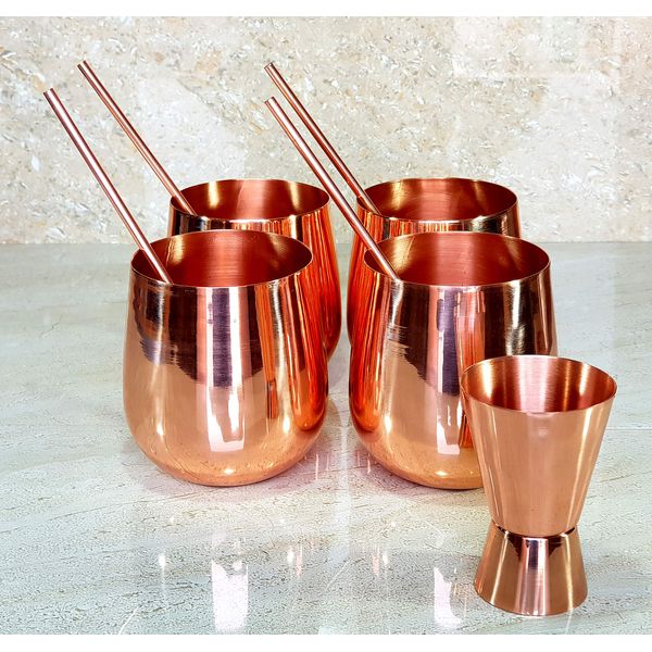 Esplanade Moscow Mule Cocktail Copper Mugs - Set of 4 Mugs, 4 Copper Straws and Peg Measure