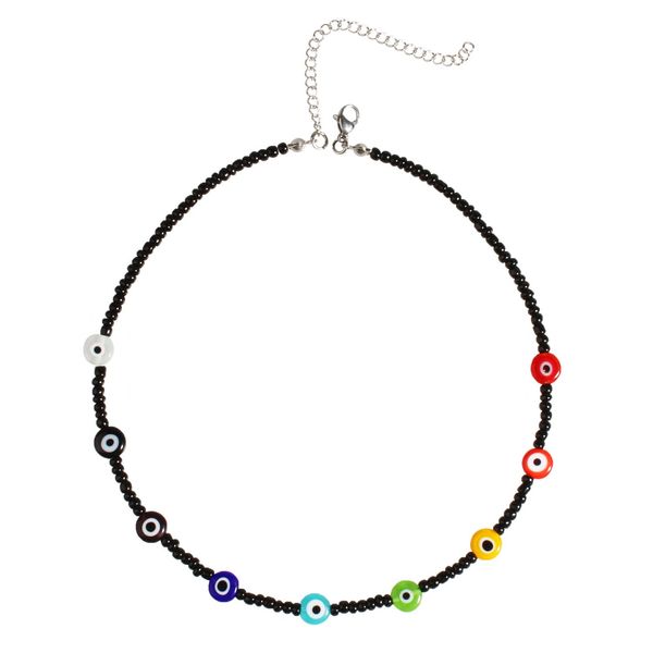 QqzsJewls Evil Eye Beaded Choker Necklace for Women Colorful Black Beaded Necklace Evil Eye Bracelet Amulet Rainbow Pride Necklace Lucky Protection Jewelry Gifts for Girls