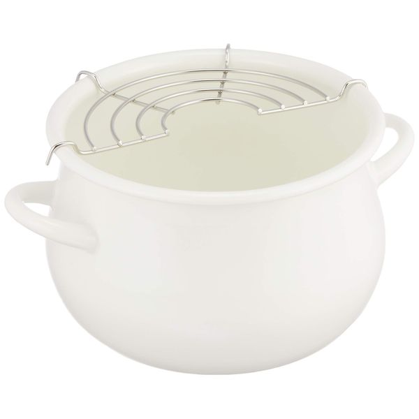 Pearl Metal Paint Petit Cook Enamel Tempura Pot, 6.3 inches (16 cm), White HB-1679