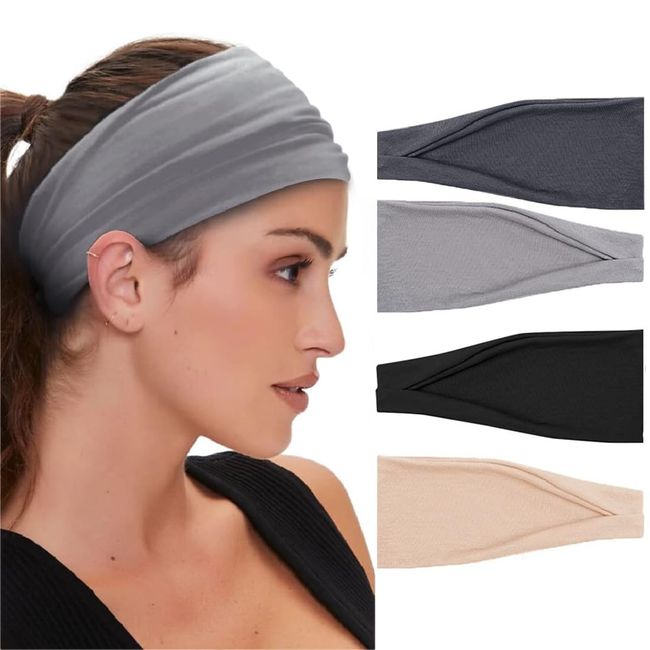 USTNIR Stirnbänder Damen Stirnband Sport Haarbänder Elastisch Breit Haarreife für Frauen Yoga Workout Headbands Stretchy Cotton Kopf Bande Hairwarp Sport Laufen Exercise Gym