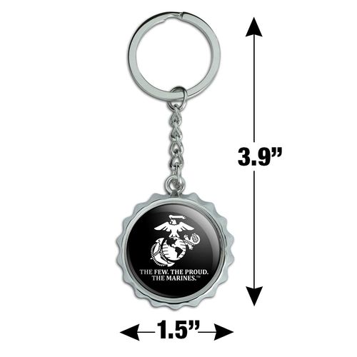 Marines USMC The Few The Proud Black White Officially Licensed Keychain Chrome Plated Metal Pop Cap Bottle Opener