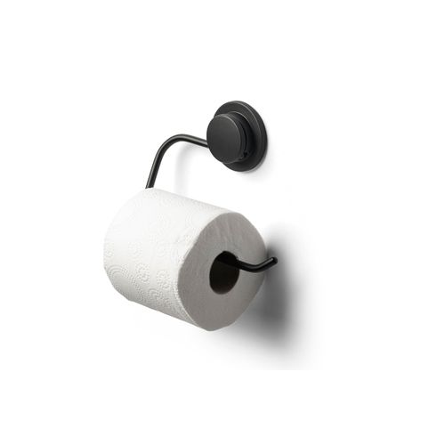 Croydex Stick 'n' Lock Toilet Roll Holder - Matt Black, Black Toilet Roll Holder Easy Installation Adhesive or Screw Fitting, No Drilling Required, All Fixings Included, Matching Bathroom Accessories