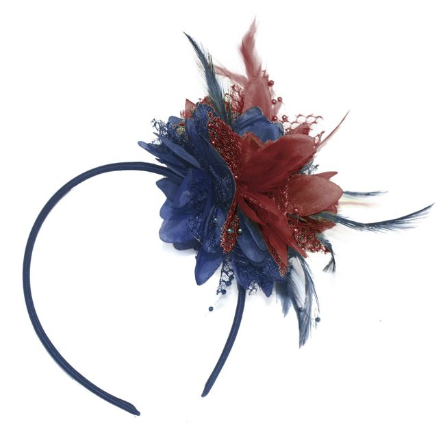 Caprilite Navy Blue and Burgundy Fascinator on Headband for Ascot Weddings