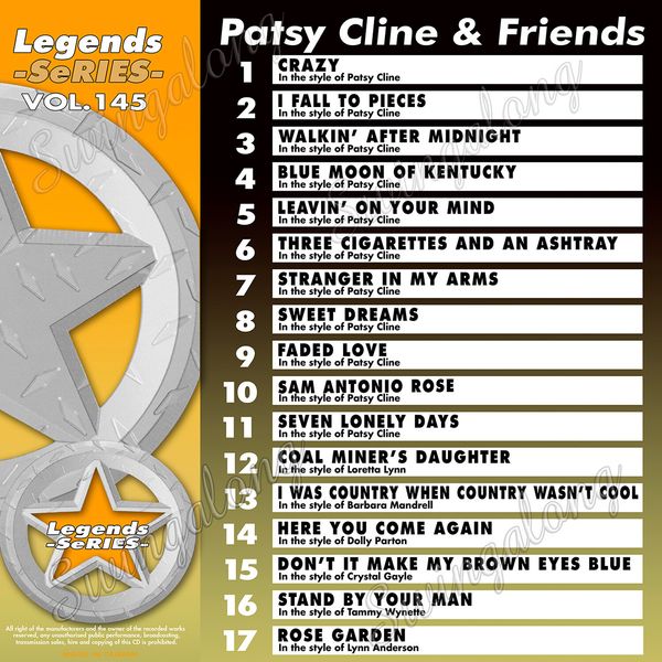 PATSY CLINE & FRIENDS LEGENDS KARAOKE CD+G-145,Stand By Your Man,Faded Love+