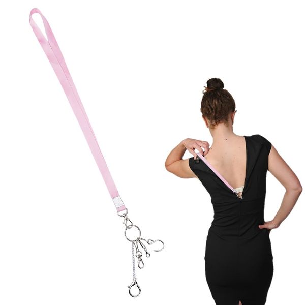 SUPERFINDINGS 1Stand Dress Zipper Helper Beaded 58cm Dresses Zipper Extender Zipper Pull Helper Zipper Assistant Aid Tool Zip Aid Puller for Almost All Zipper Types, Pink