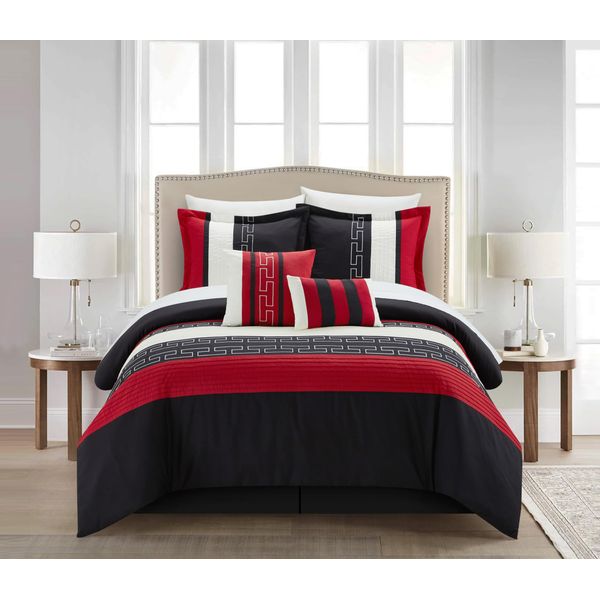 Chic Home CS1223-112-AN Carlton 6-Piece Comforter Set, Queen Size, Black