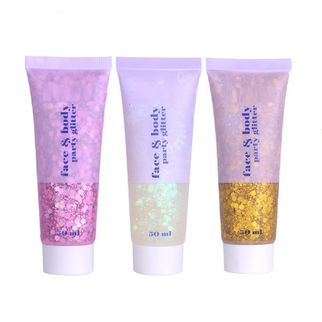 3 Pack Face Glitter, Perfect Body Glitter for Concert Outfit Makeup and Party Festival Rave Highlighter Makeup. (02-Gold & 03-Pink & 06-White Moonbeam)