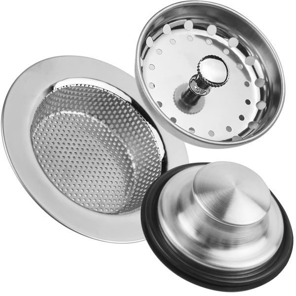 3 Pieces Kitchen Sink Stopper Strainer, 3 in 1 Kitchen Sink Basket Strainer, Universal Anti-Clogging Stainless Steel Sink Disposal Stopper, Perforated Basket Drain Filter Sieve