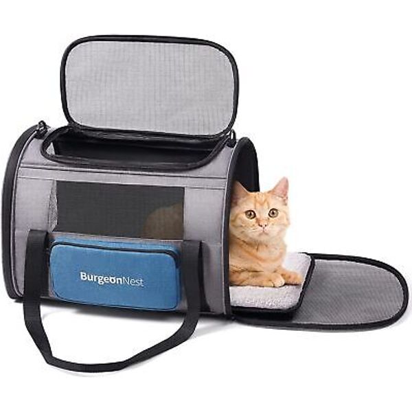 BurgeonNest Cat Carrier for Large Cats 20 lbs,Medium Under Medium, Blue