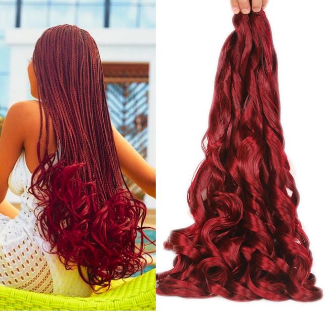 Leticia Burgundy Red French Curl Braiding Hair,Bouncy Braiding Hair French Curls for Braids