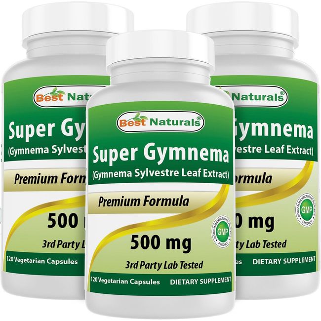 3 Pack Best Naturals Super Gymnema Sylvestre 500 mg 120 Vegetarian Capsules