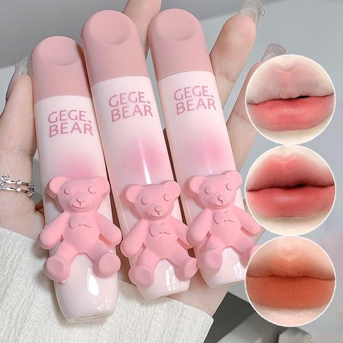 Sitovely 3PCS Carino Orso Set di Rossetti Opachi, Matte Lipstick Velvet Lip Gloss, Velluto Idratante Lucidalabbra Duraturo a Prova di Sbavature Colore Rosa Smalto per Labbra (A)