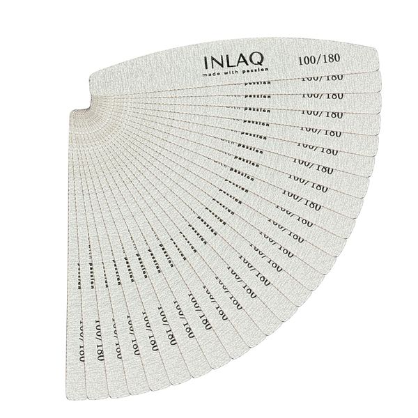 INLAQ Banana Nail File 100/180 – Professional Double-sided Nail File for Manicure and Pedicure – Set of 25 pcs.