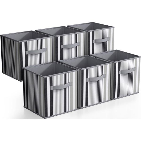 Sorbus Foldable Storage Cube Basket Bin, 6 Pack, Vertical Stripe Line Pattern