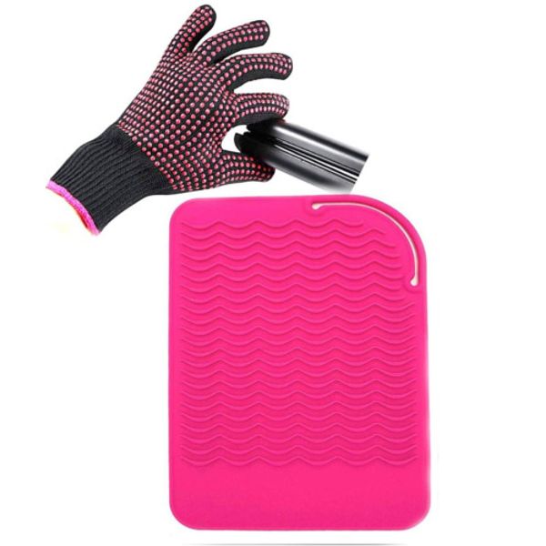 Heat Resistant Glove with Mat for Curling Iron, Hair Pink G