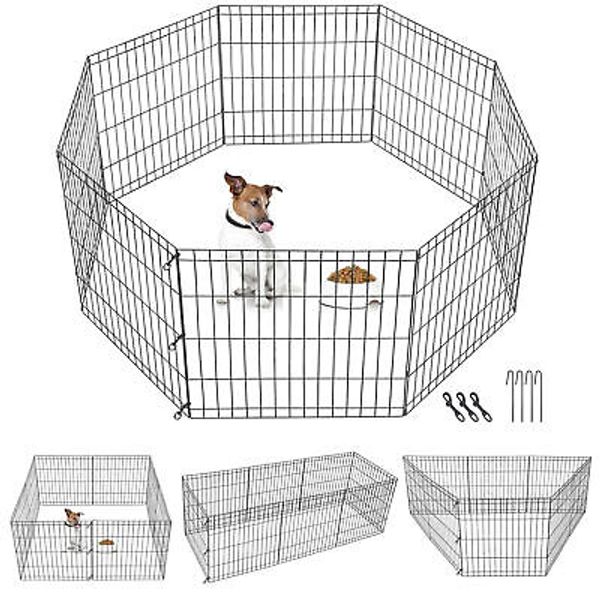 Portable Puppy Pet Playpen 8 Panels Exercise Dog Fence Metal Dog Pet Pens Cage