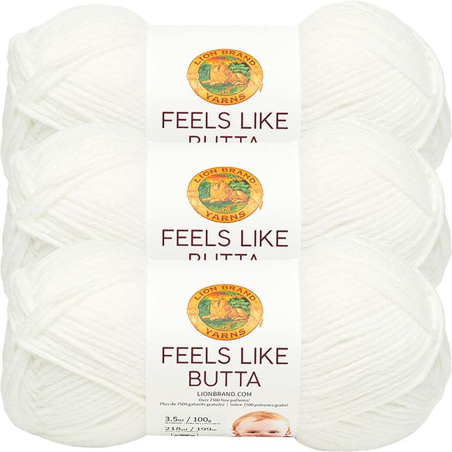 Lion Brand Yarn Feels Like Butta Soft Yarn for Crocheting and Knitting, Velvety, 3-Pack, White